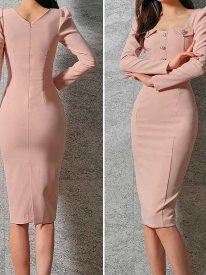 Fashionable Puff Sleeve Bodycon Dress – Stylesplash