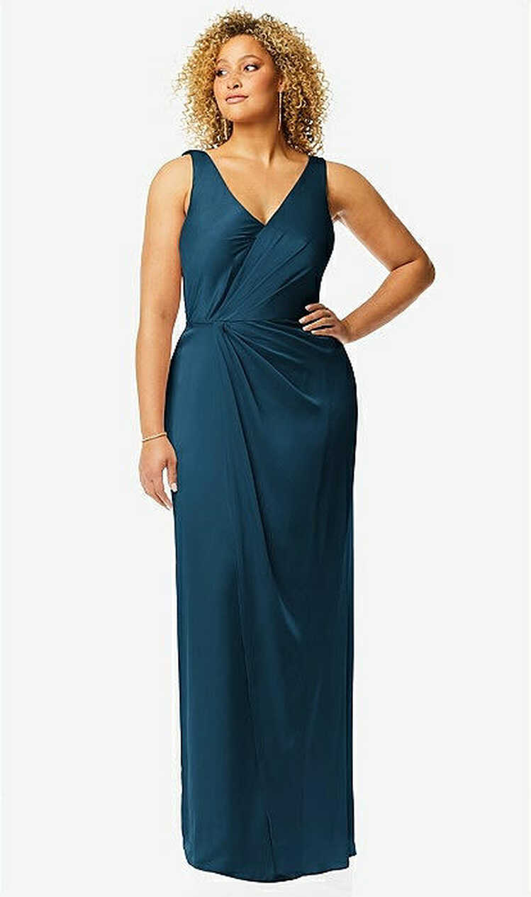 Faux Wrap Whisper Satin Maxi Bridesmaid Dress With Draped Tulip ...