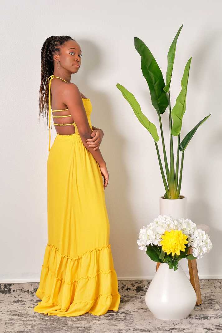 Feeling Like Sunshine Halter Backless Maxi Dress – Be Maraki