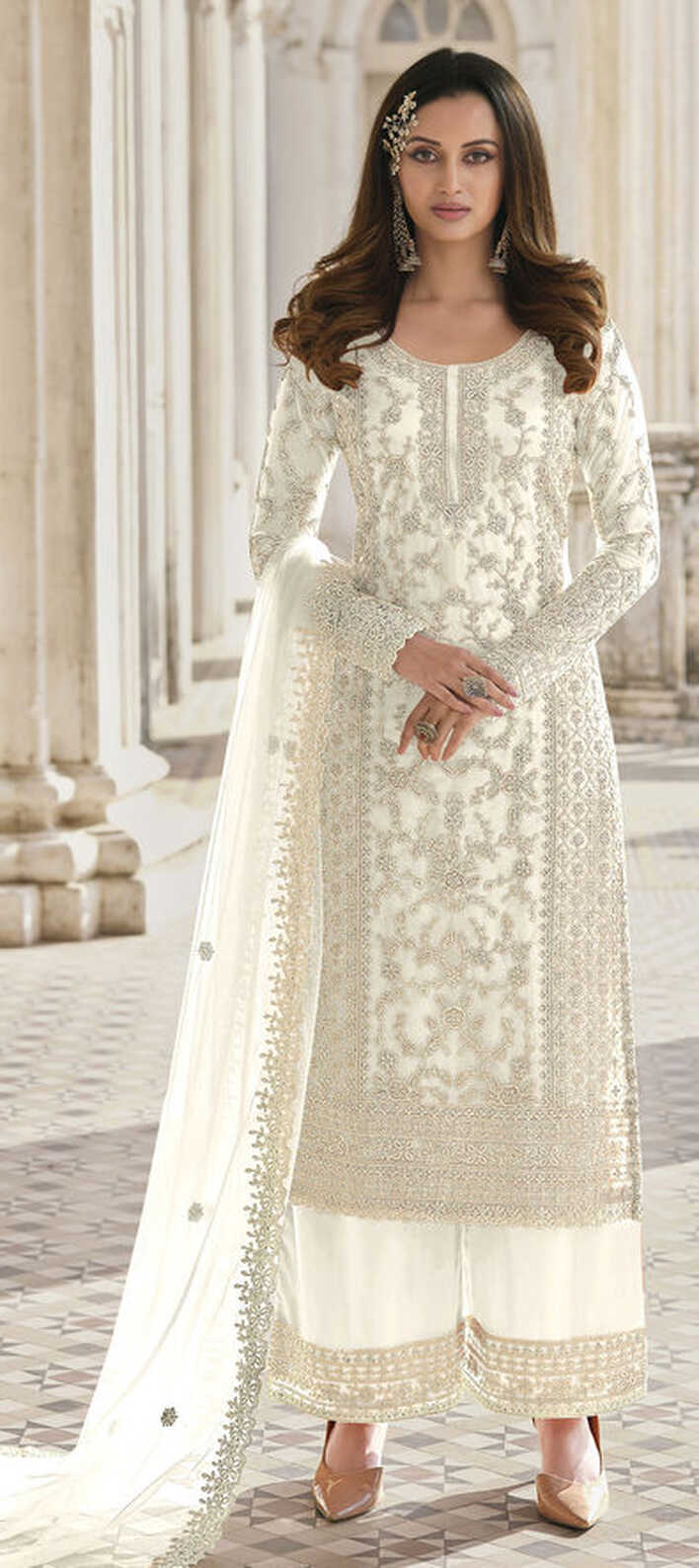 Festive, Party Wear White and Off White color Net fabric Salwar ...