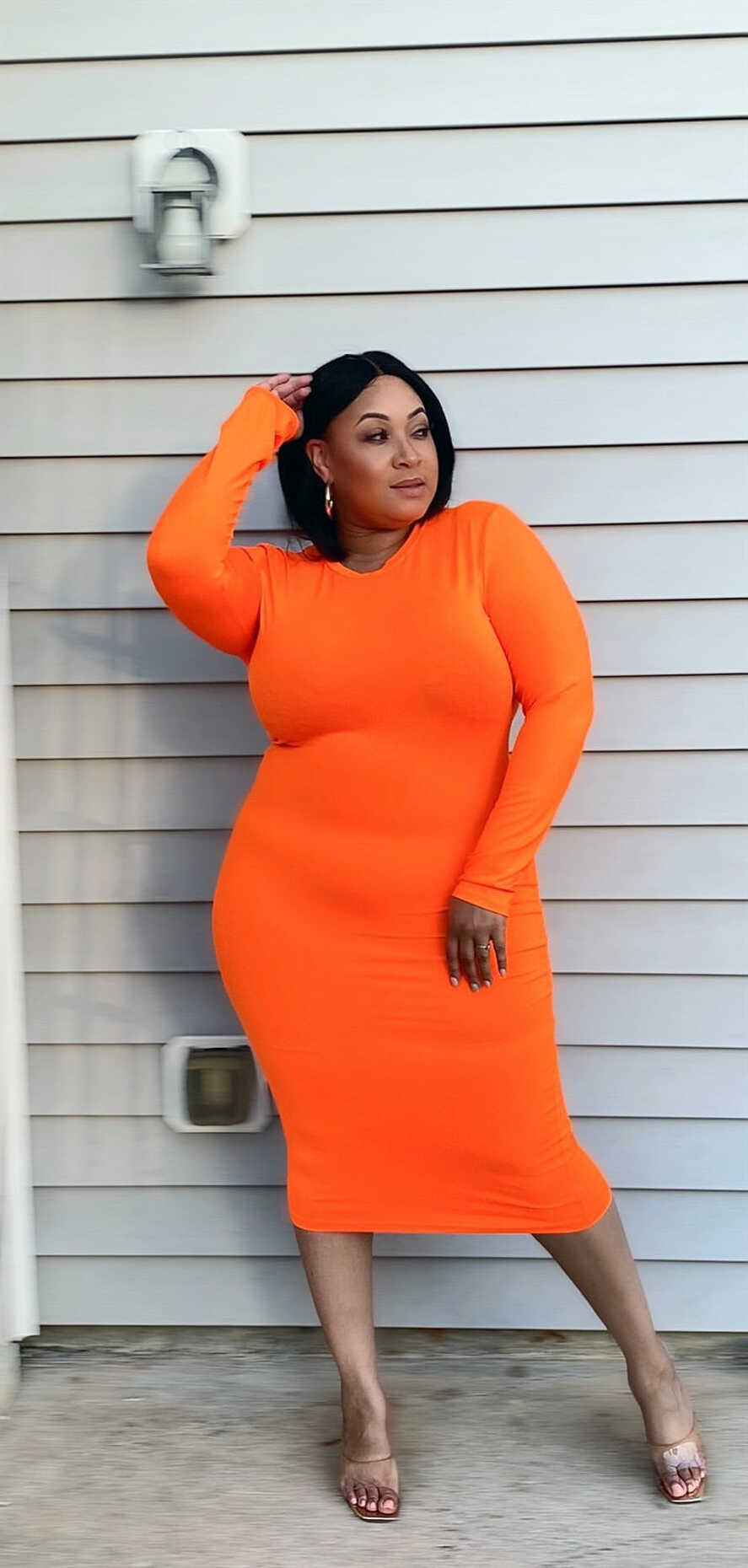 Final Sale Plus Size Bodycon Dress in Orange