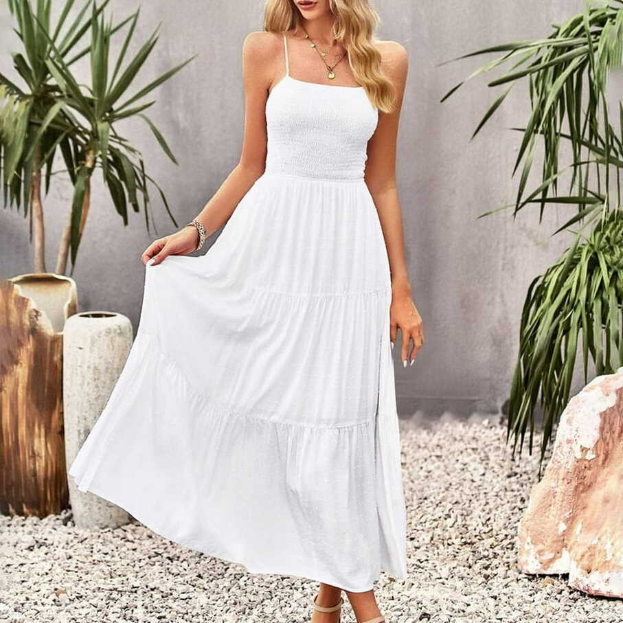 Finelylove Summer Party Dress, Women&#39;s Midi V-Neck Sleeveless ...