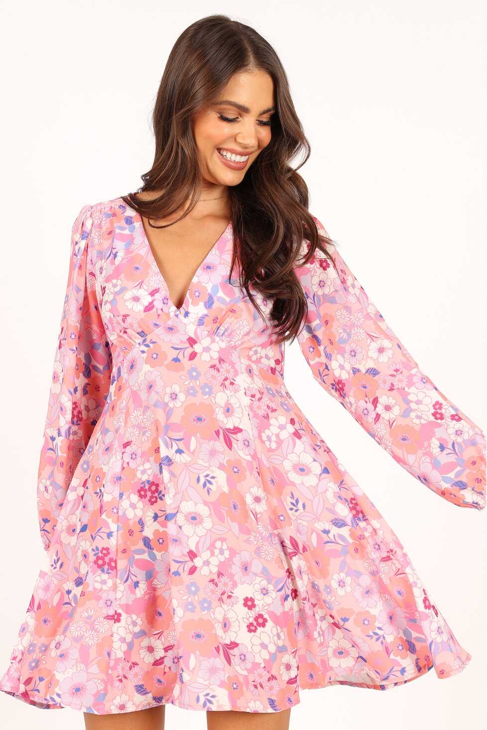 Finnick Long Sleeve Mini Dress - Pink Floral - Petal &amp; Pup