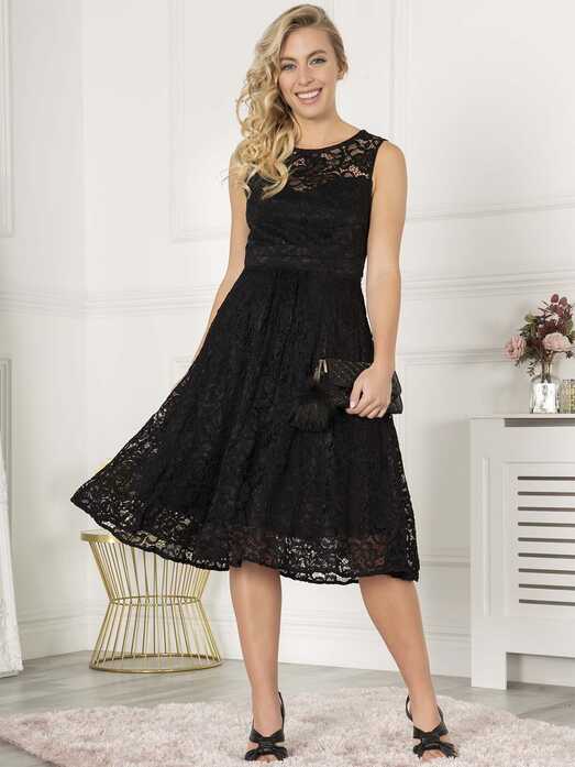 Fit &amp; Flare Lace Prom Bridesmaid Dress, Black – Jolie Moi Retail