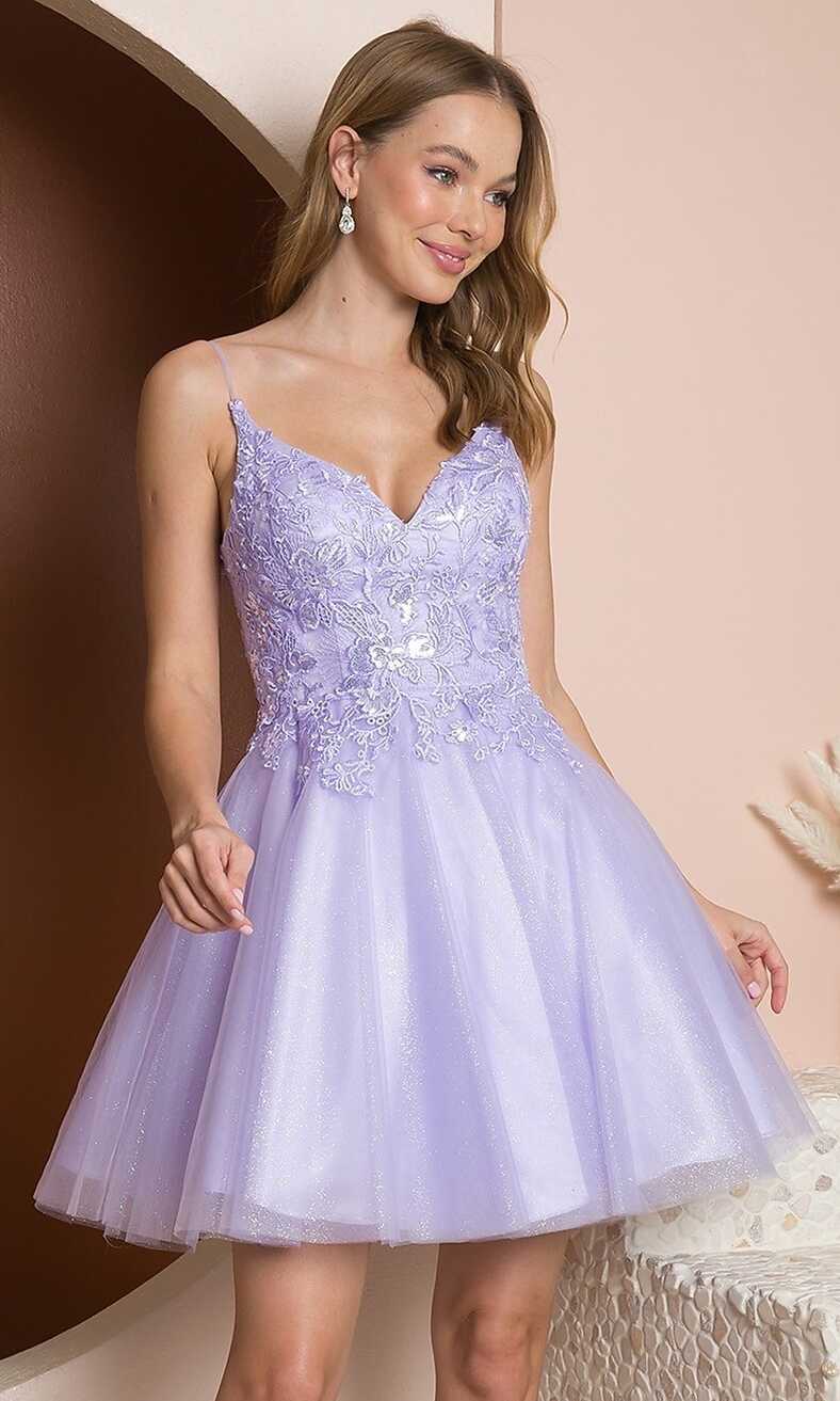 Fit-and-Flare Glitter Tulle Homecoming Dress -PromGirl