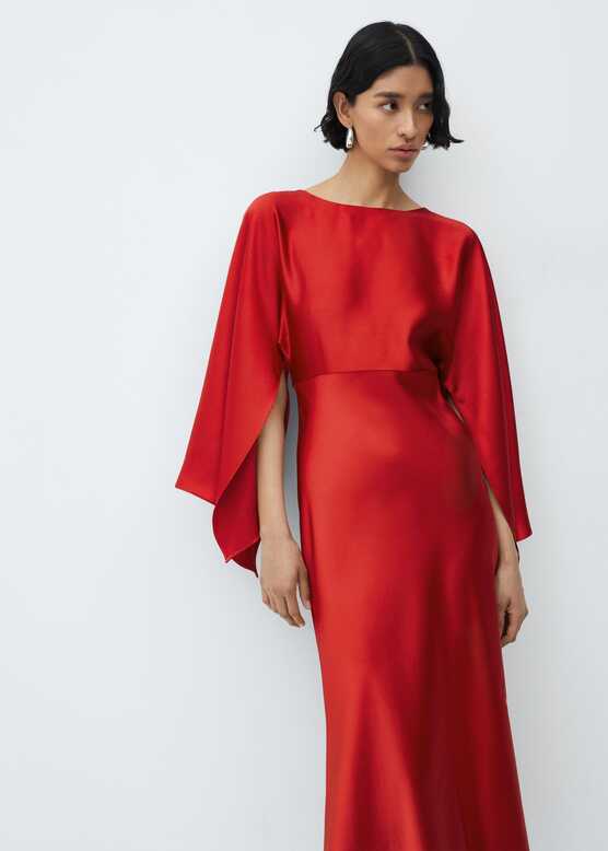 Flared-sleeve satin dress - Woman | MANGO Taiwan area