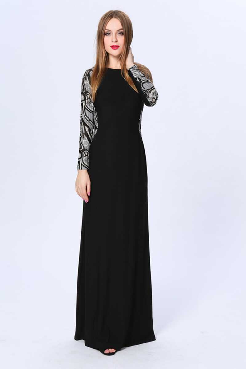 Floor Length Black Long Sleeve Formal Dress Evening Gown ...