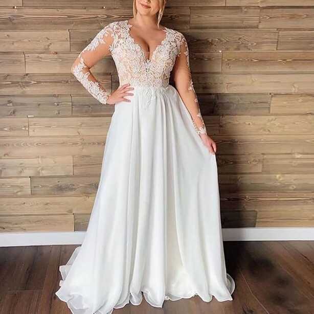 Floor Length Wedding Dresses for Bride, White Simple Elegant ...