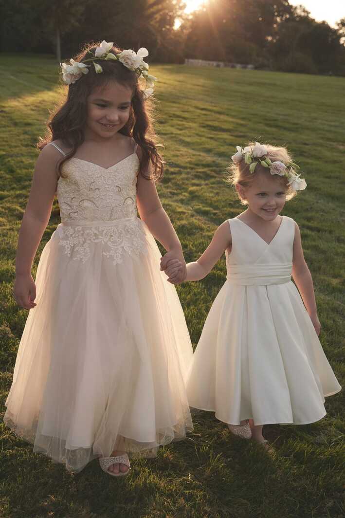 Floral Applique Spaghetti Strap Flower Girl Dress | David&#39;s Bridal