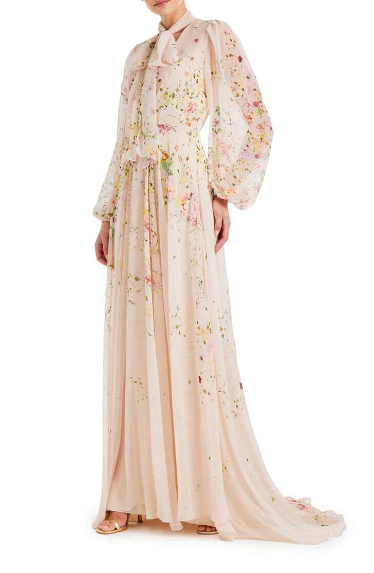 Floral Chiffon Long Sleeve Gown – Monique Lhuillier