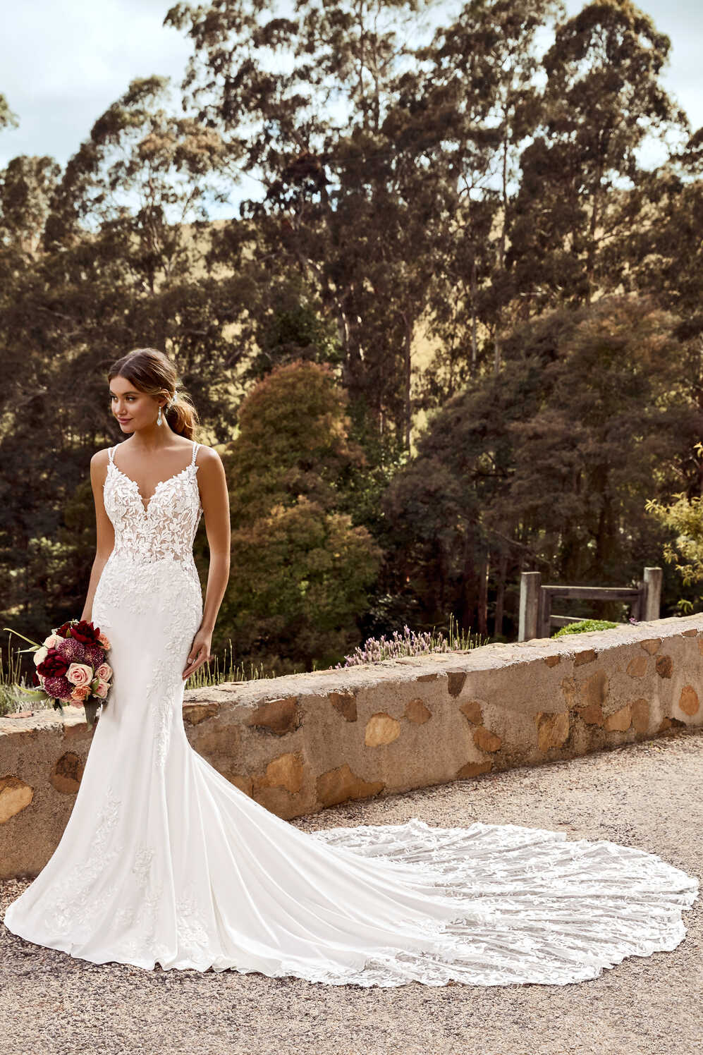 Floral Crepe Wedding Dress with Lace Train | Sophia Tolli