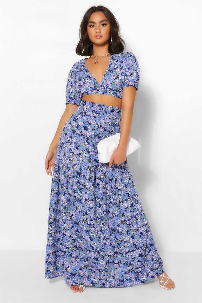 Floral Crop Top &amp; Maxi Skirt Co-ord Set | boohoo FI