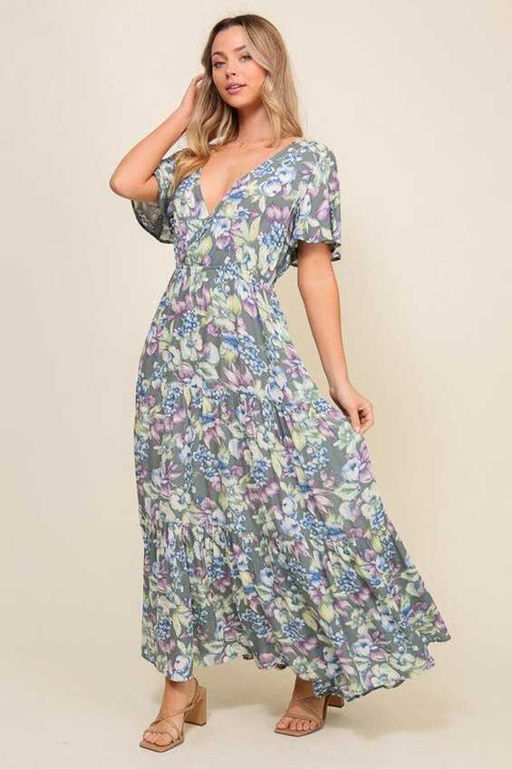 Floral Flutter Sleeve Maxi Dress | Casual Long Dress | Cute ...