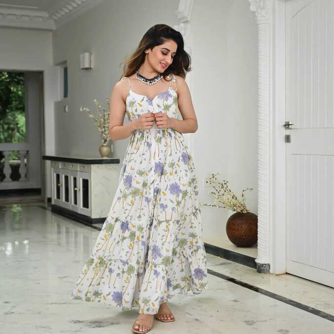 Floral Jaal Prined Cotton Dress - Absolutely Desi