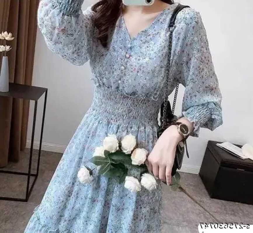 Floral Korean Women Ladies Chiffon Long Sleeve Summer Dress