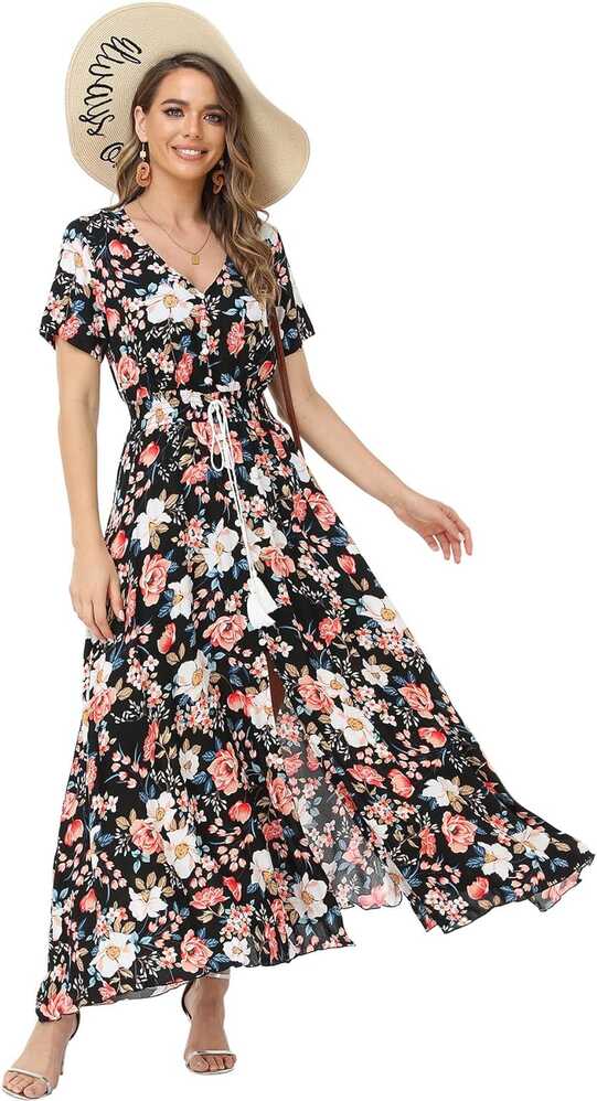 Floral Maxi Dress: Women&#39;s Casual Summer Boho Beach Turkey ...