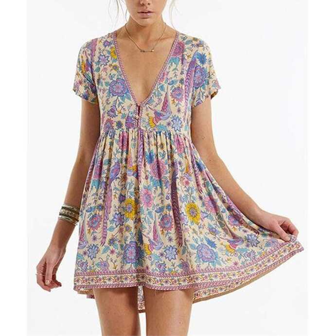 Floral Print Boho Summer Mini Dress – Boho Beach Hut