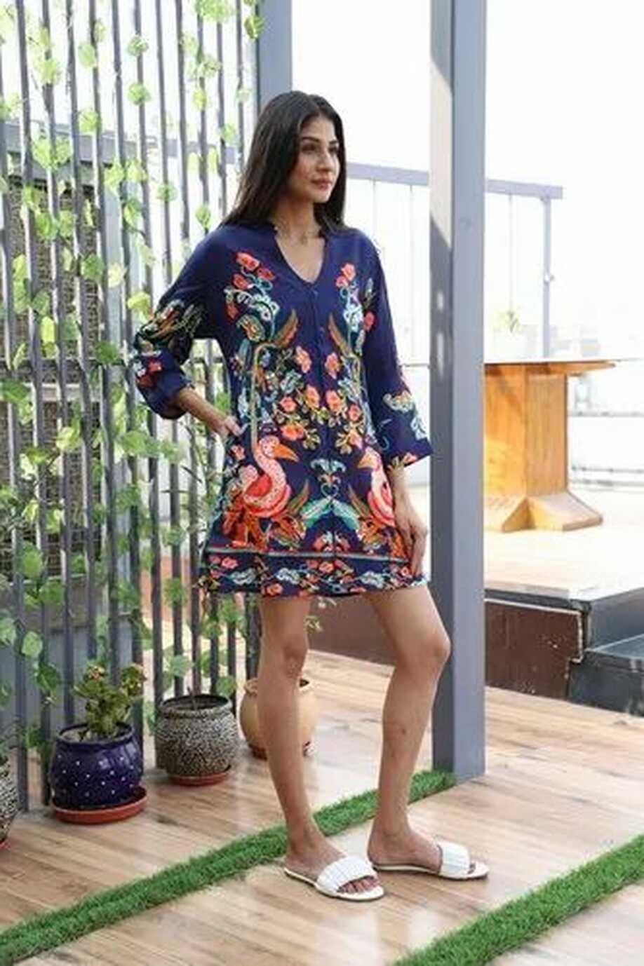 Floral Print Dress Short Length Women Elegant V-Neck Summer Casual ...