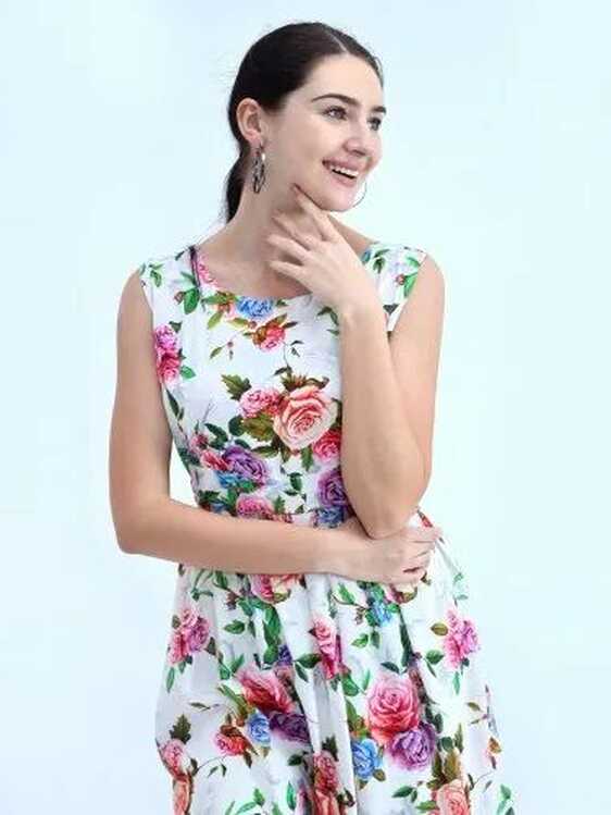 Floral Print Knee Length Dress at Rs 1034 | Cotton Printed Dress ...