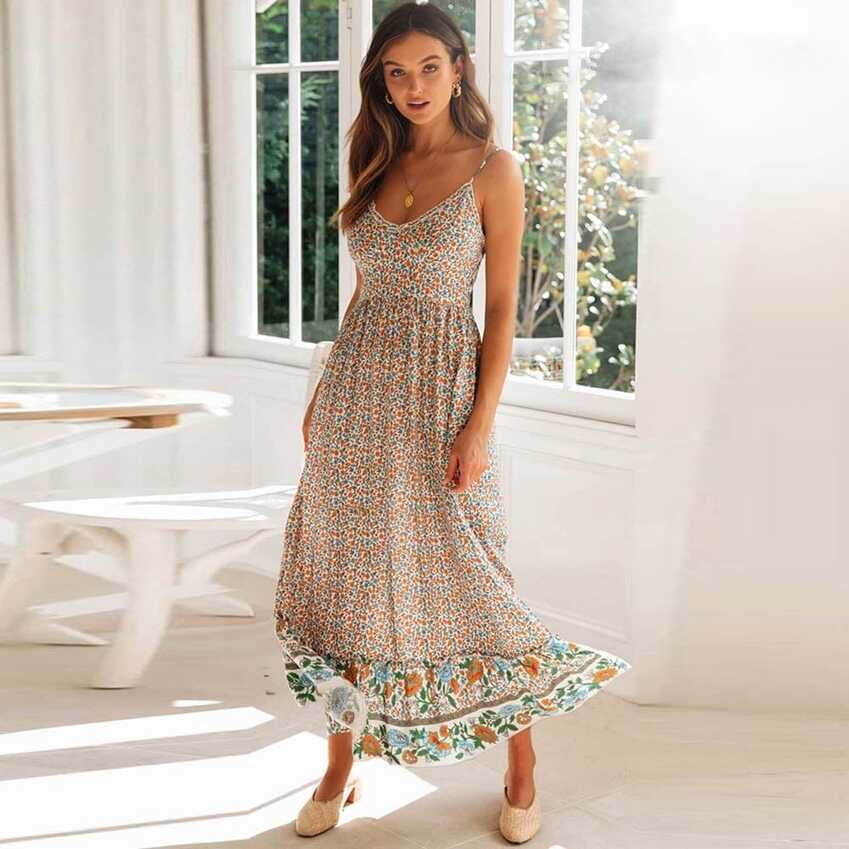 Floral Print Spaghetti Strap Boho Maxi Dress – Boho Beach Hut