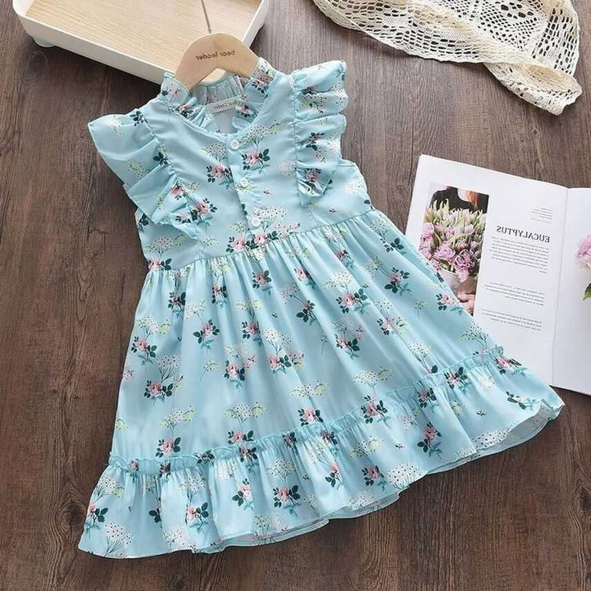 Floral Print cotton summer birthday party dress for girls