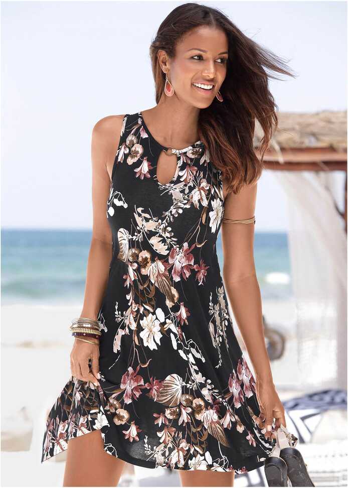 Floral Printed Casual Dress in Black Multi | VENUS