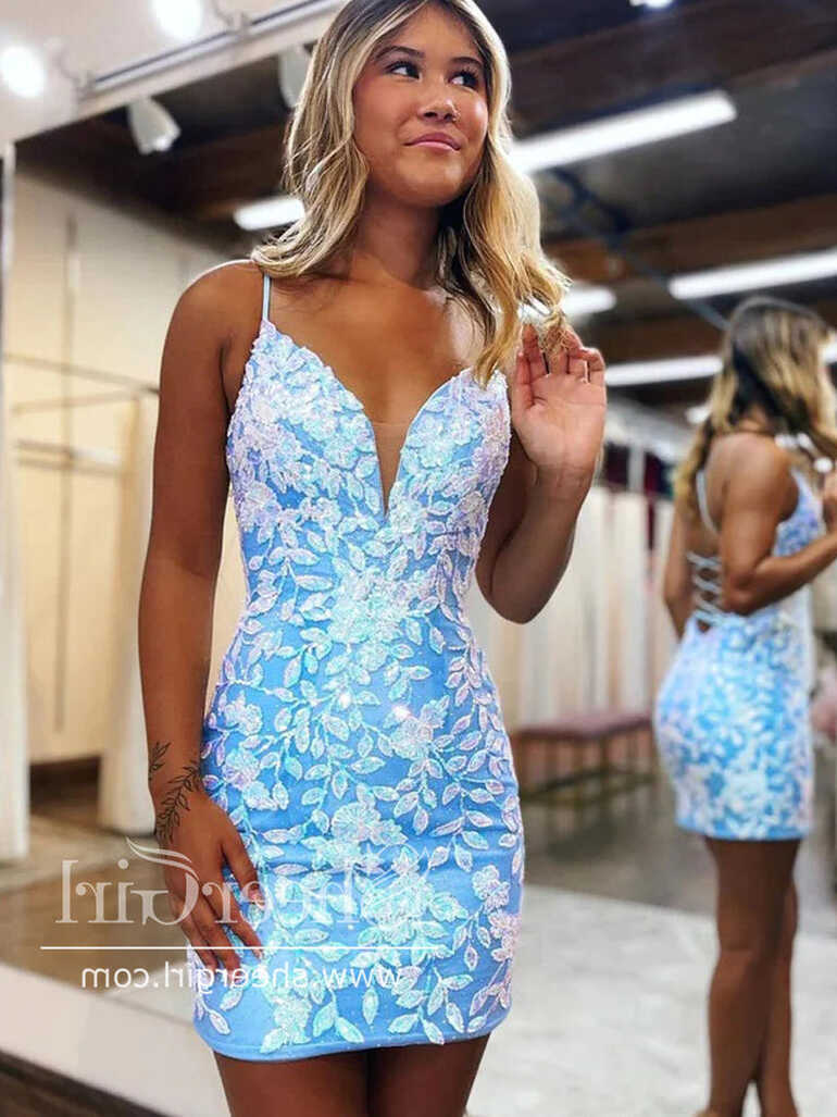 Floral Sequins Sheath/Column Short Homecoming Dress Bodycon Short ...