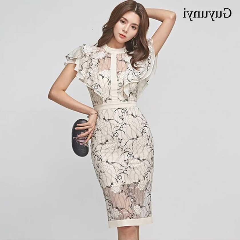 Floral Summer Office Dress Elegant Back Hollow Small Sexy Lace ...