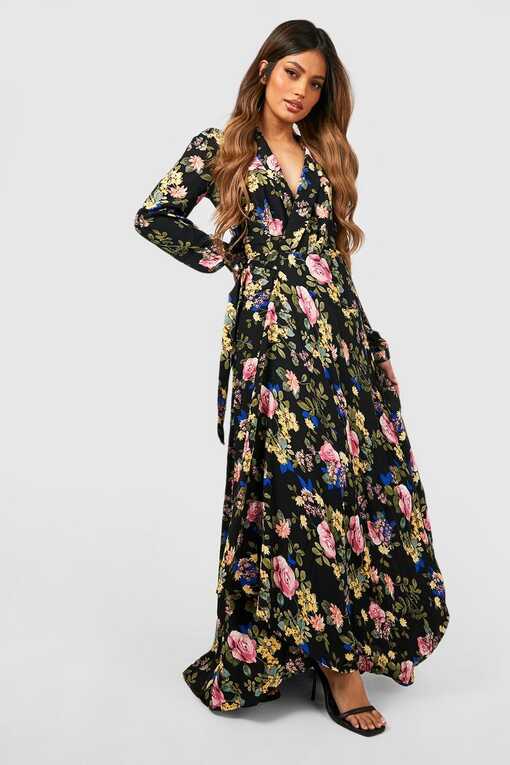 Floral Wrap Belted Maxi Dress