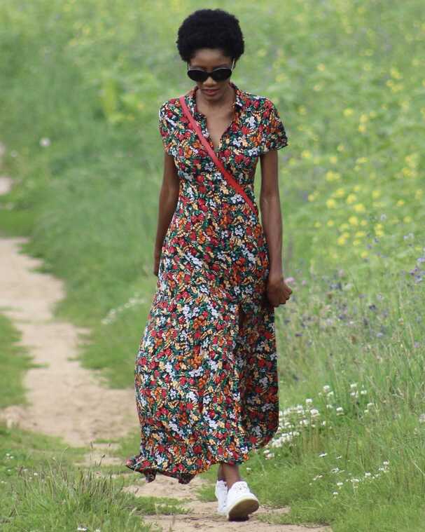 Floral maxi dress white sneakers. What I wear on summer weekends.