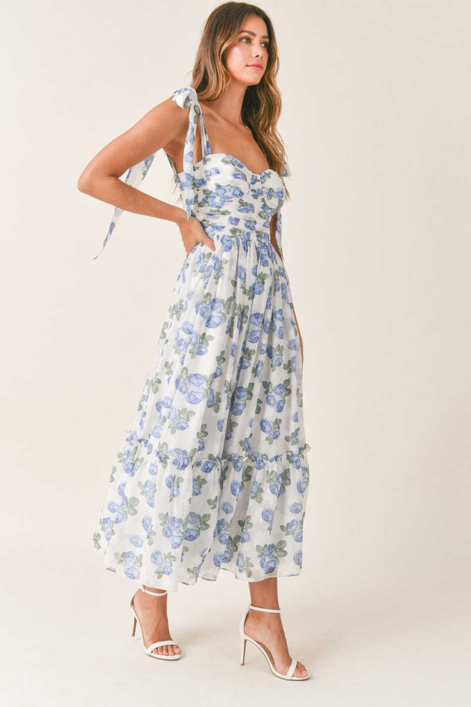 Florence Blue Floral Tie Strap Midi Dress – Ivy &amp; Olive Boutique