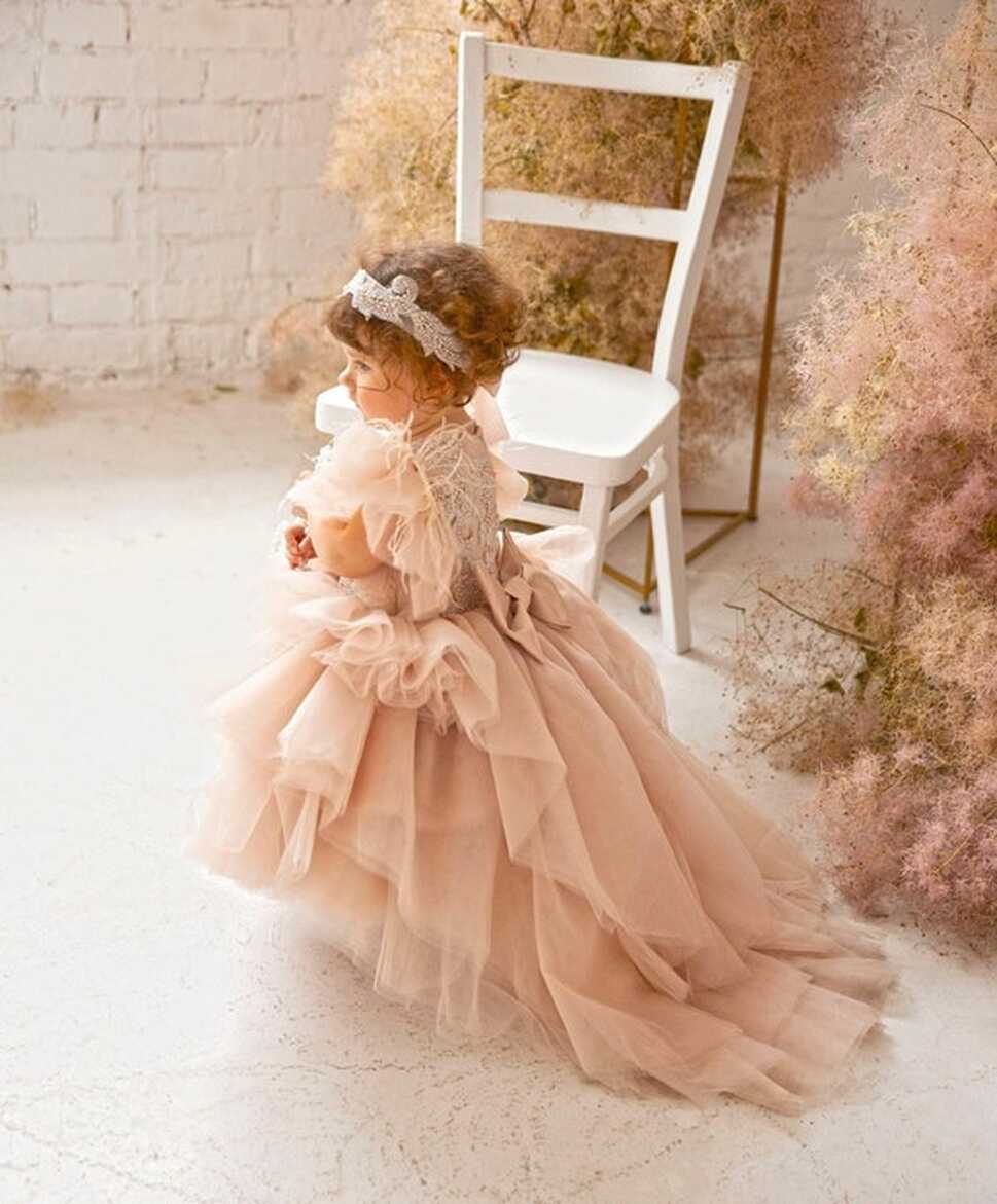 Flower Girl Dress With Train, Birthday Baby Girl Dress, Pearls ...