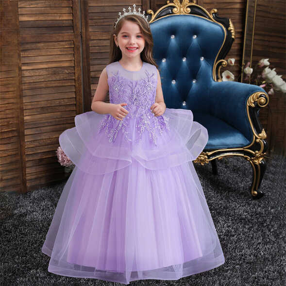 Flower Girls Long Pageant Dresses Kids Princess Bridesmaid Wedding ...