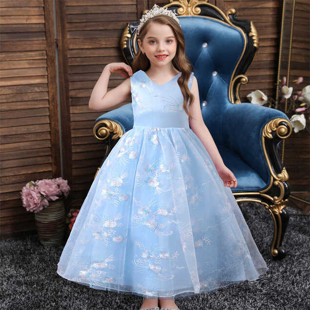 Flower Girls Pageant Wedding Long Dresses Kids Princess Bridesmaid ...