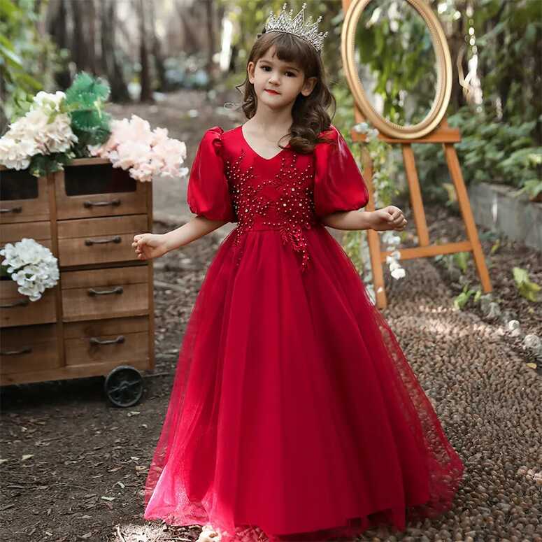 Flower Kids Girls Long Dress Wedding Princess Bridesmaid Prom Ball ...