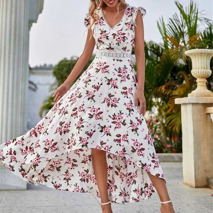 Flower Print Maxi Dress For Women 2022 Summer Dress Sexy ...