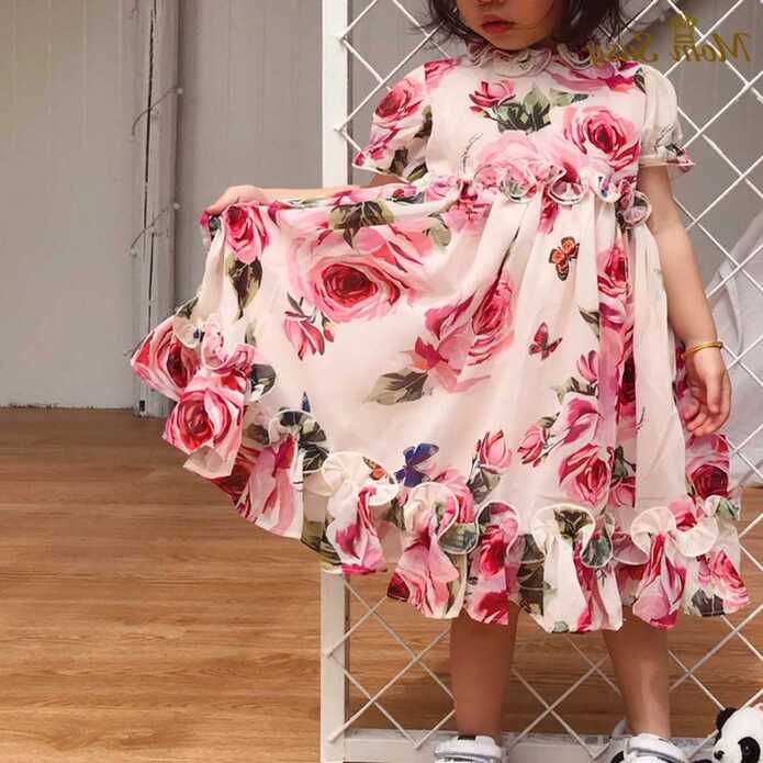 Flower Roses Dress Girl | Chiffon Princess Dress | Chiffon Girls ...