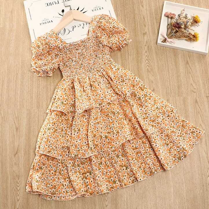 Flower style floral layered frock summer dress for girls – Kidzanias