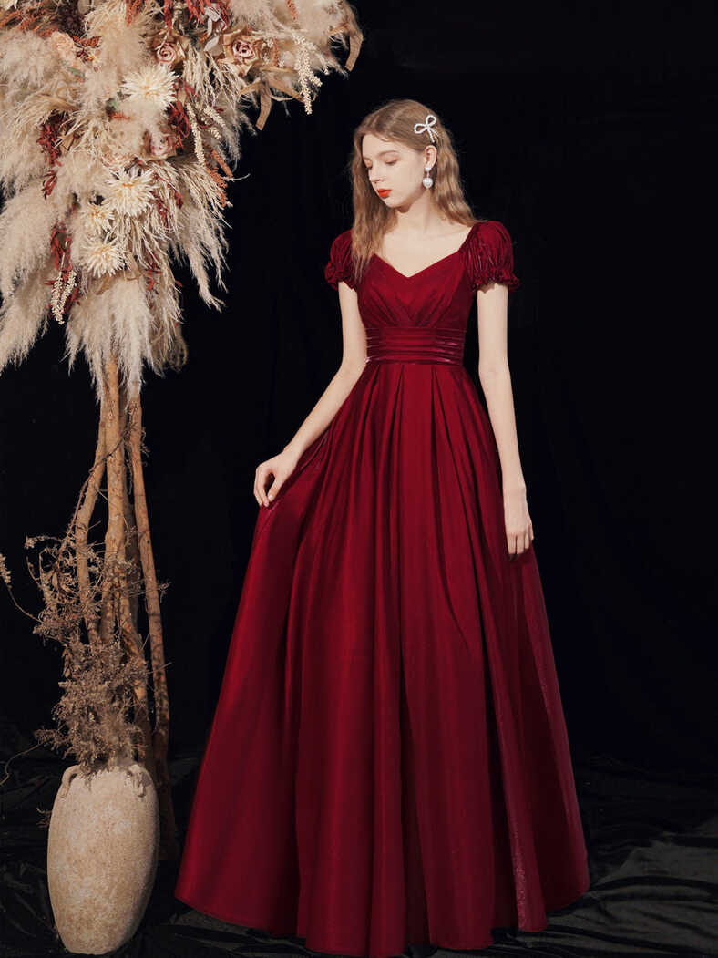 Flowy Classic Maroon Long Evening Occasion Dress