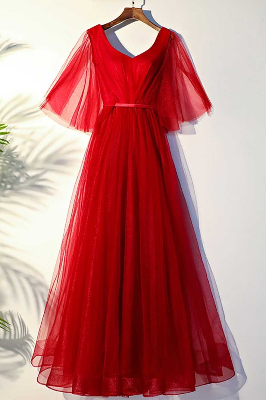 Flowy Red Butterfly Sleeves Long Formal Party Dress #MYX18190 ...