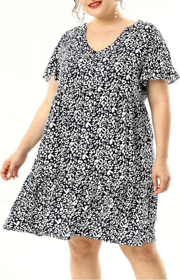 Flowy Ruffle Leopard Plus Size Summer Dress Turkey | Ubuy