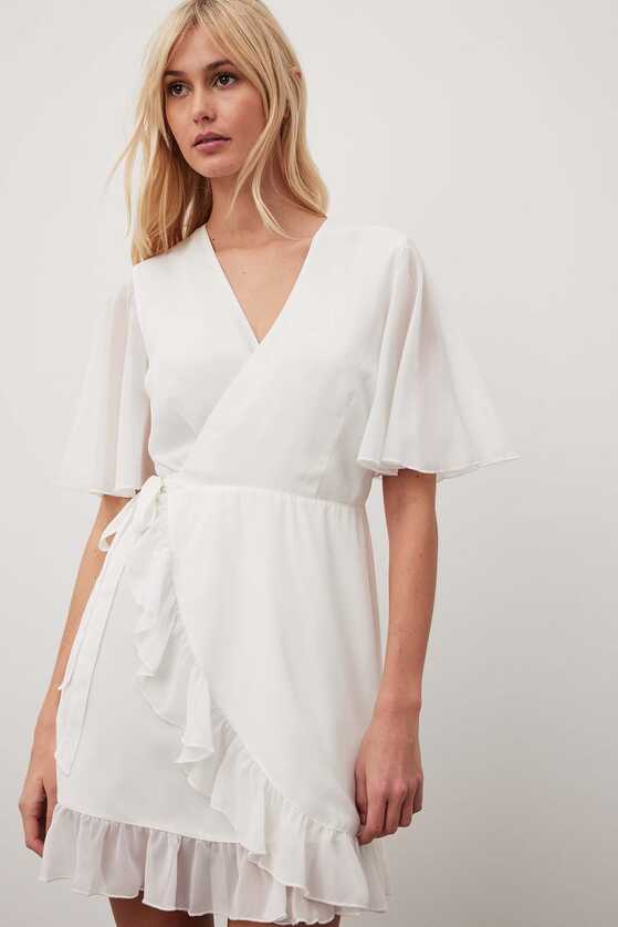 Flowy Short Sleeve Overlap Mini Dress White | NA-KD