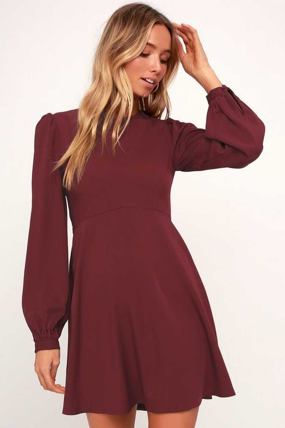 Follow Me Burgundy Long Sleeve Dress