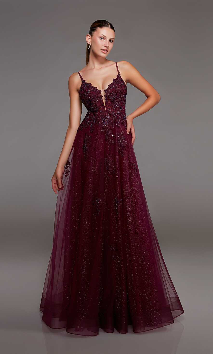 Formal Dress: 1824. Long, Plunging Neckline, A-line, Lace-up Back ...