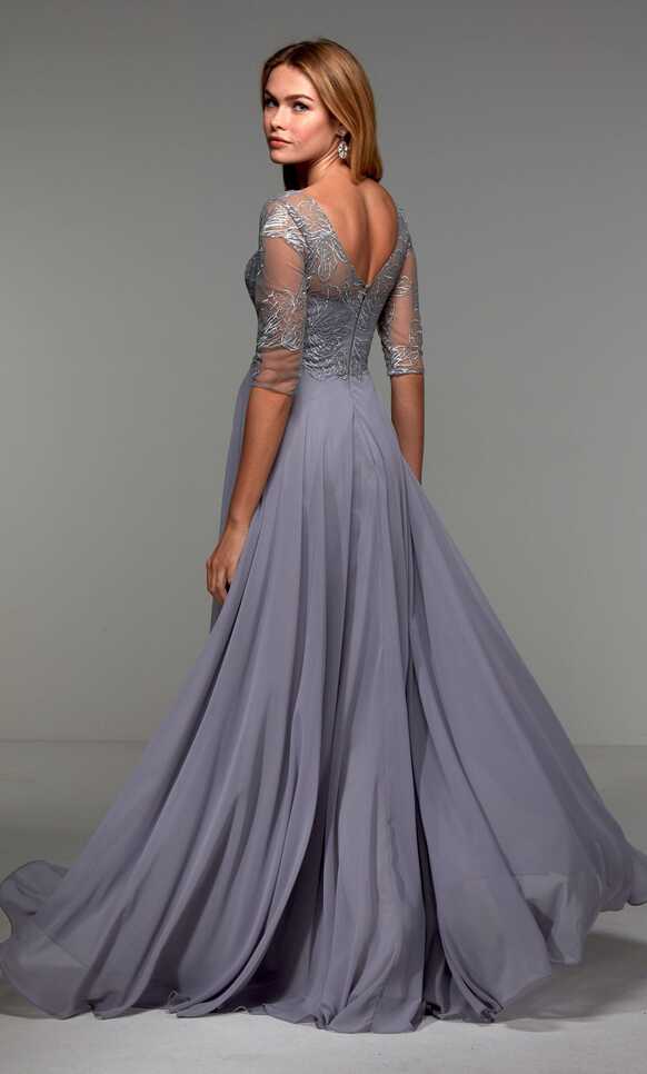 Formal Dress: 27475. Long Chiffon Dress, Illusion Neckline, Flowy ...