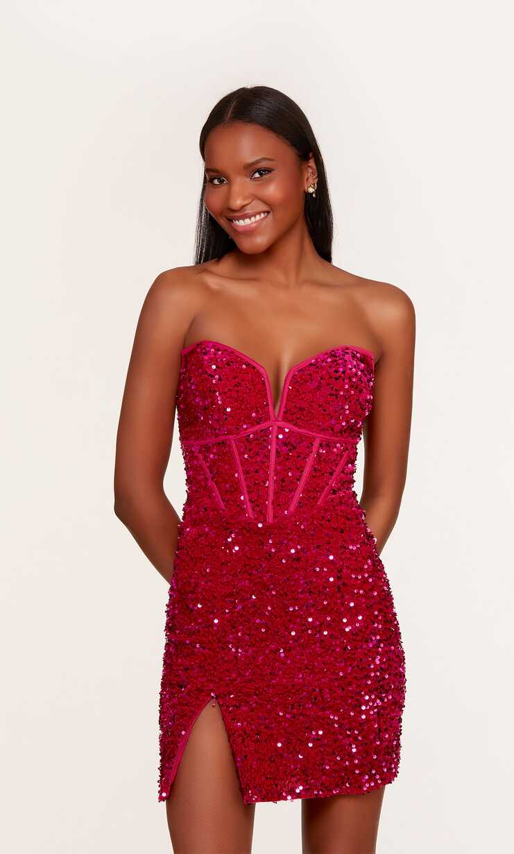 Formal Dress: 4745. Short, Strapless, Straight, Lace-up Back ...