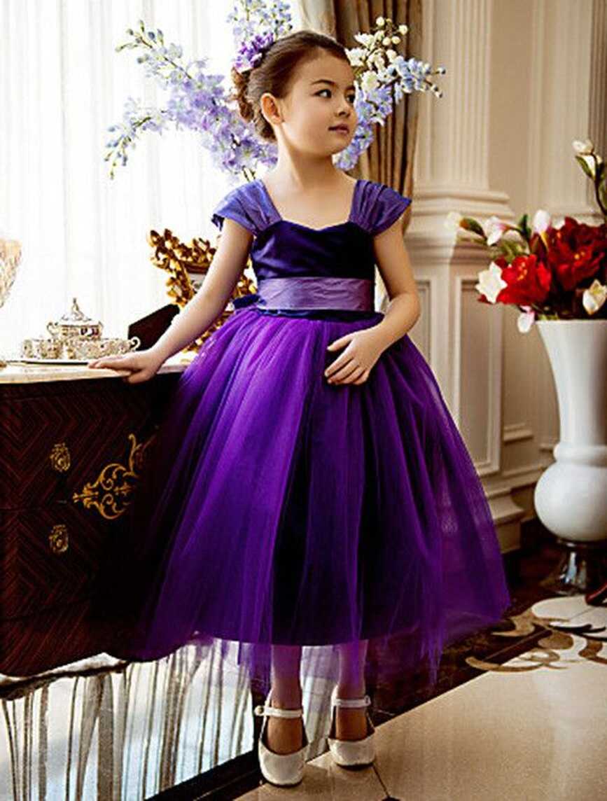 Formal Purple Flower Girl Dresses Tea Length Tulle Ball Gown Kids ...