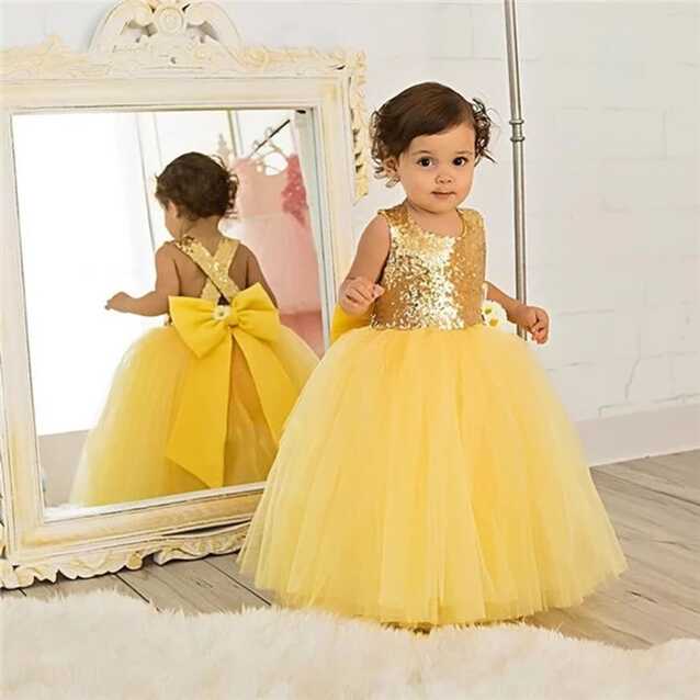 Formal Simple Yellow Puffy Flower Girl Dress Baby Birthday Dress ...