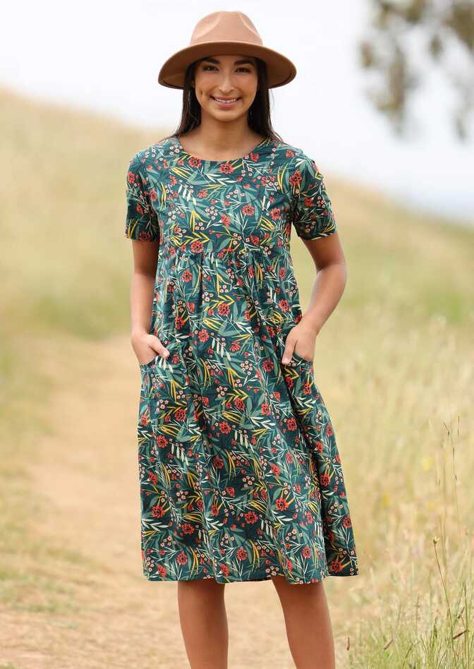 Frankie Cotton Dress Forest Flower | Karma East Australia