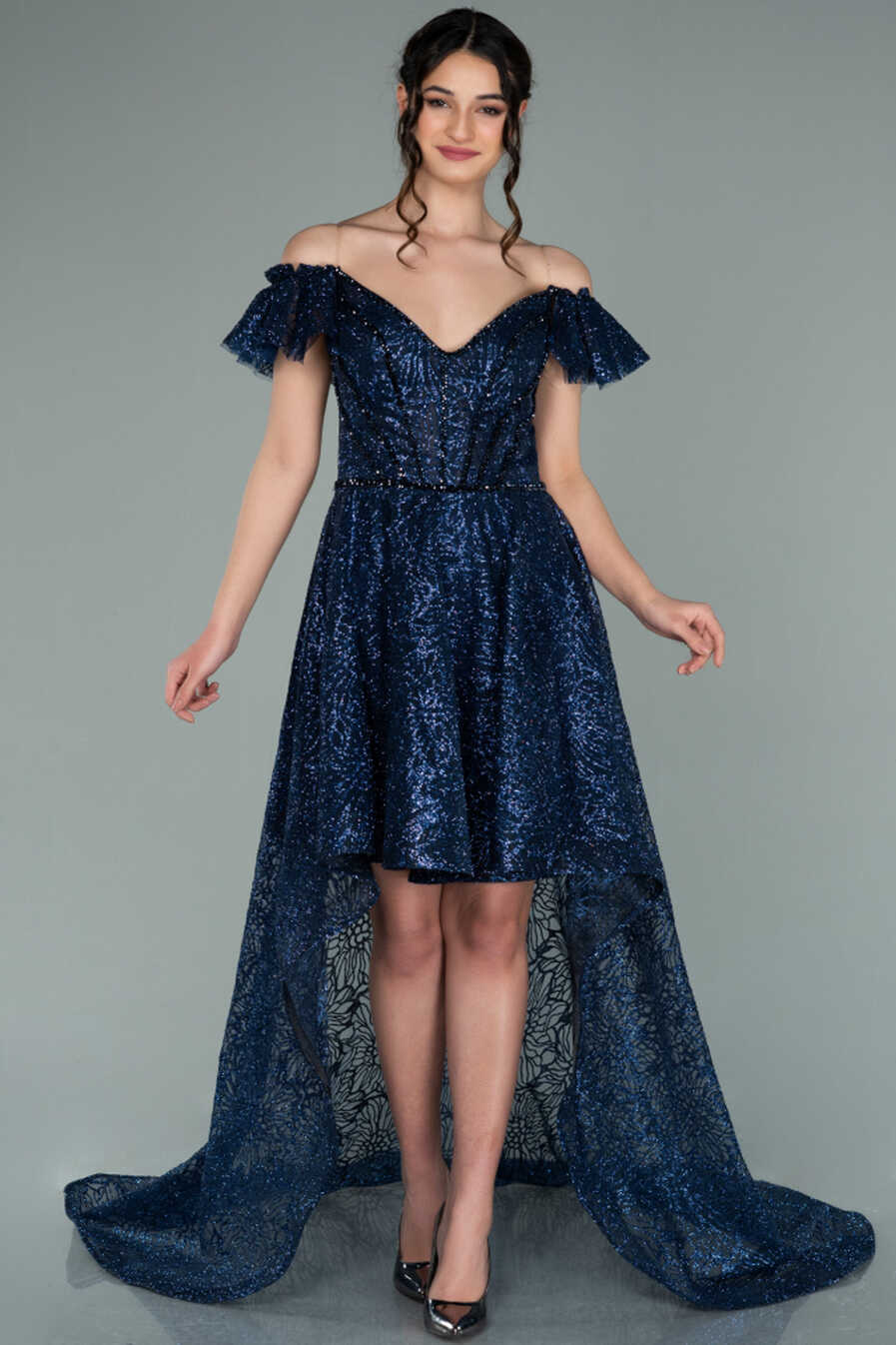 Front Short Back Long Navy Blue Engagement Dress ABO085 | Abiyefon.com